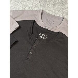 Lot Of 2 BYLT Drop Cut SS Henley Shirts Black & Gray Large Poly/blend New‎